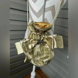 Vintage Gold Bucket Drawstring Evening Bag